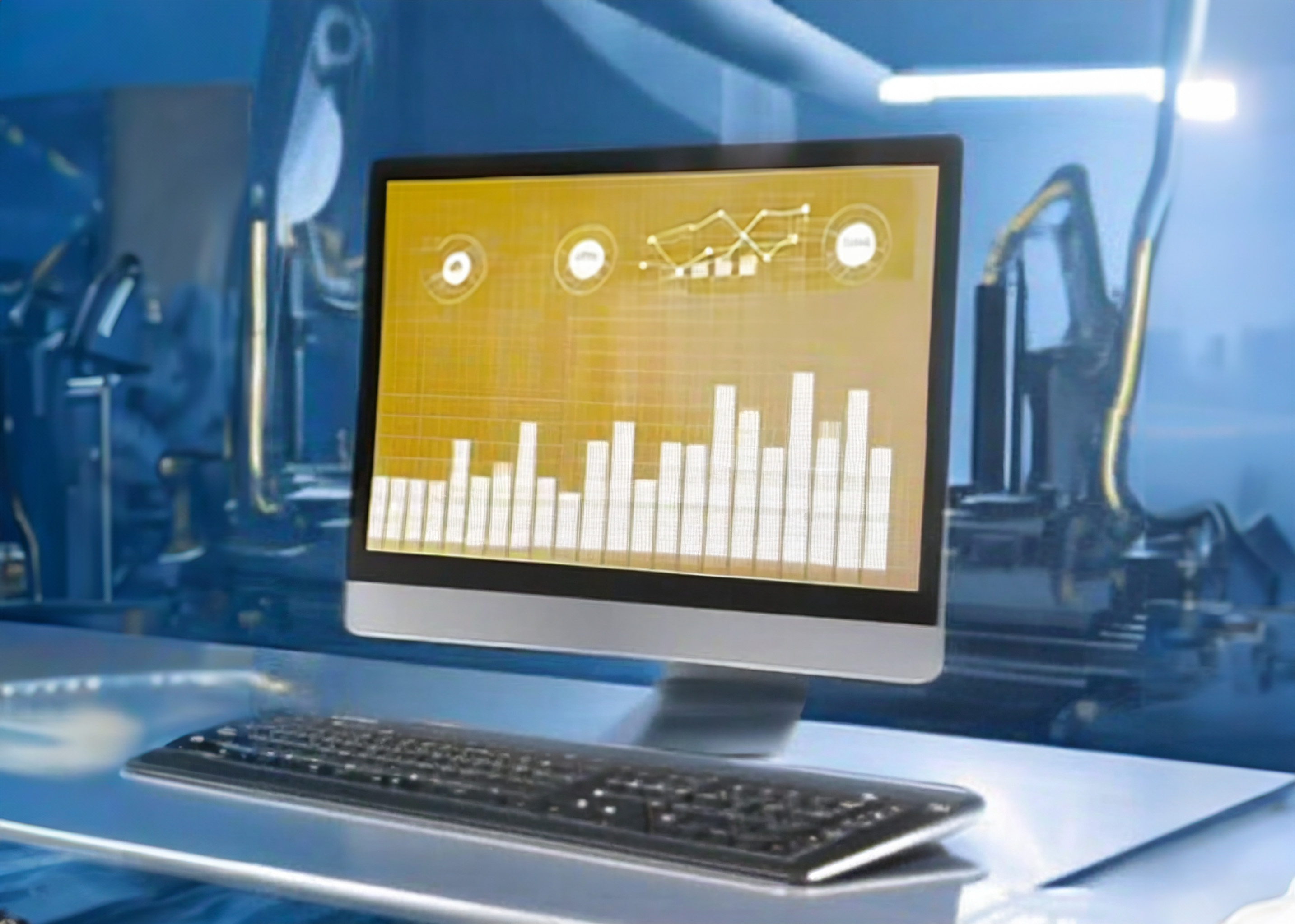 Computer in a Manufacturing Facility Displaying Data