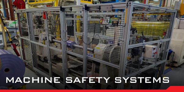 T-Slot Aluminum safety guard over factory equipment machine.